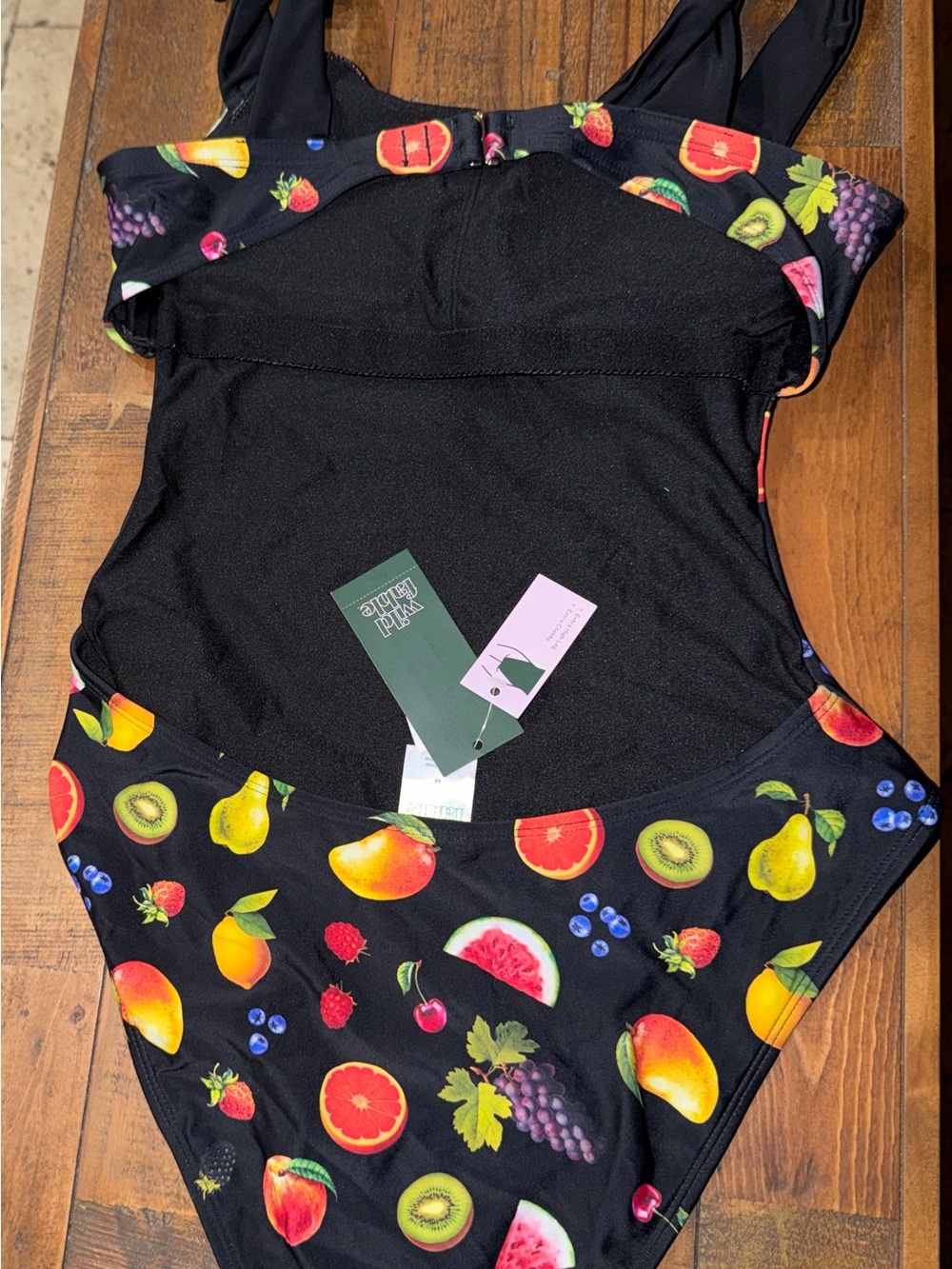 Target Women’s Black Fruit Print One-Piece Swimsuit - Picture 2 of 2